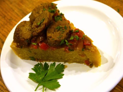 Breakfast Polenta with Sausage, Onion and Peppers 