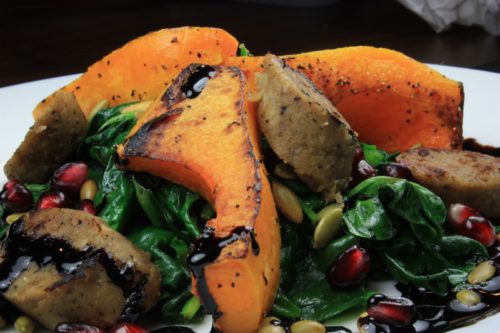 Harvest Spinach Salad with Smoked Apple Sage Sausage