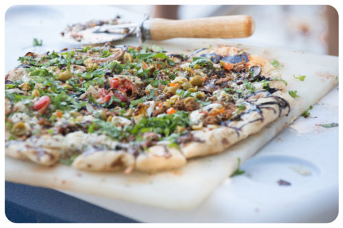 Grilled Pizza with Italian Sausage, Peppers & Chao Cheese