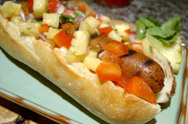 Grilled Mexican Chipotle Sausage with Fresh Pineapple Salsa