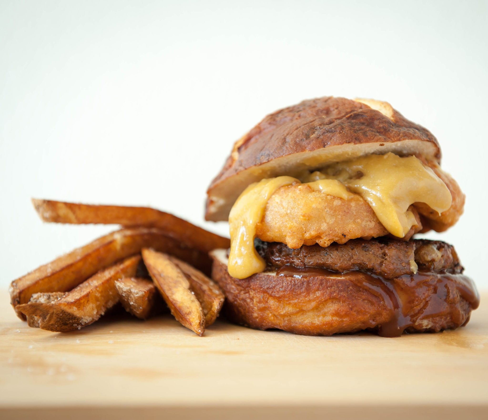 Onion Ring FieldBurger with Beer Cheese Sauce