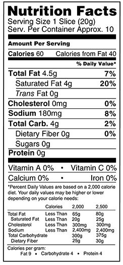 nutrition label for Creamy Original Chao Slices