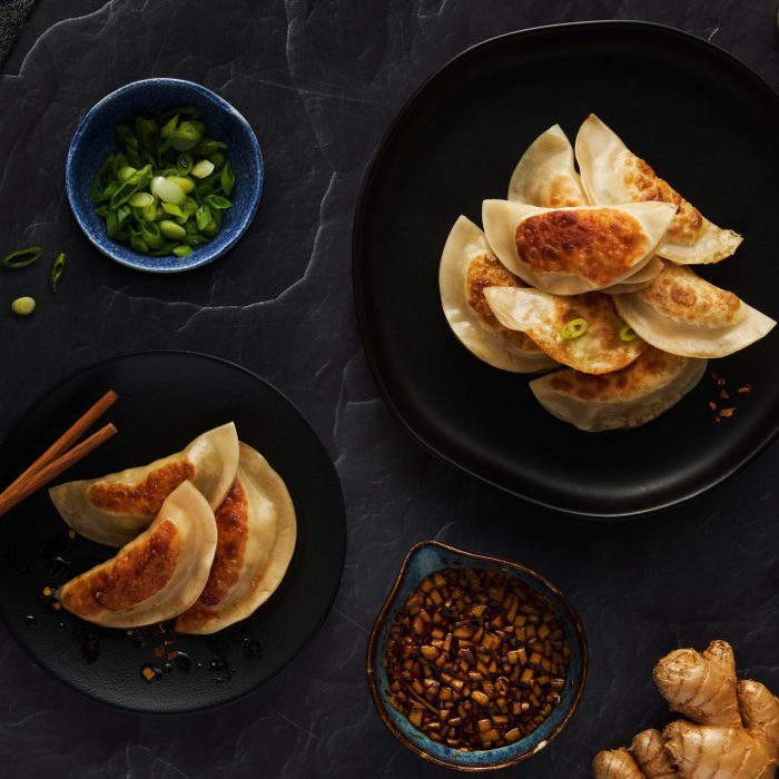 Ginger and Sausage Gyoza with Apple Ponzu Dipping Sauce